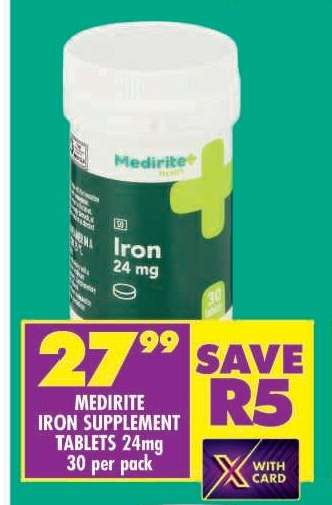 MEDIRITE IRON SUPPLEMENT TABLETS 24mg 30 per pack