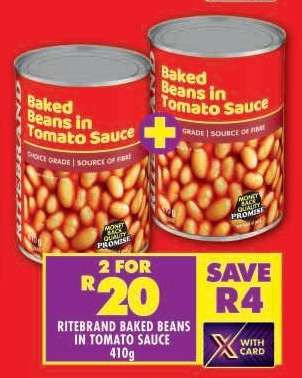 RITEBRAND BAKED BEANS IN TOMATO SAUCE
