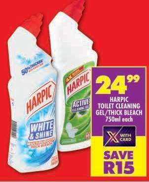 HARPIC TOILET CLEANING GEL/THICK BLEACH 750ml each