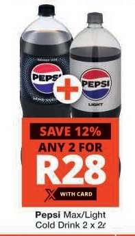 Pepsi Max/Light Cold Drink 2 x 2L