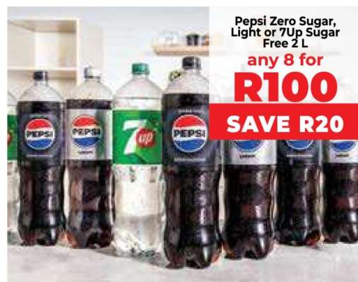 Pepsi Zero Sugar, Light or 7Up Sugar Free 2 L
