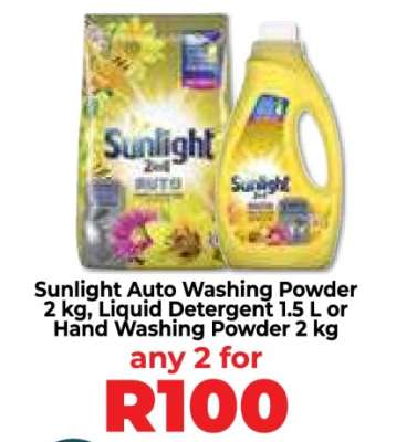Sunlight Auto Washing Powder 2 Kg, Liquid Detergent 1.5 L or Hand Washing Powder 2 kg