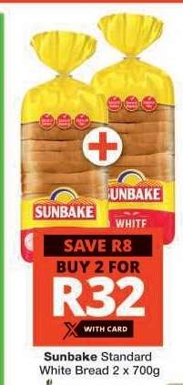Sunbake Standard White Bread 2 x 700g