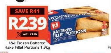 I&J Frozen Battered Hake Fillet Portions 1.8kg