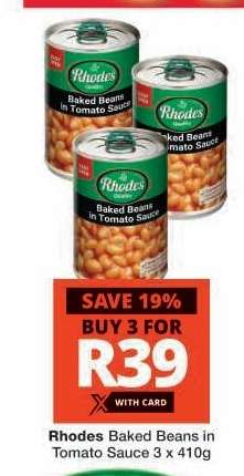 Rhodes Baked Beans in Tomato Sauce 3 x 410g