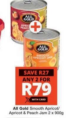 All Gold Smooth Apricot/Apricot & Peach Jam 2 x 900g