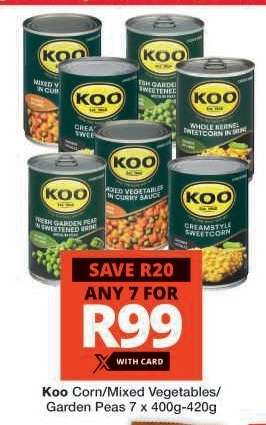 Koo Corn/Mixed Vegetables/Garden Peas