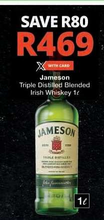 Jameson Triple Distilled Blended Irish Whiskey 1ℓ