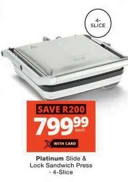 Platinum Slide & Lock Sandwich Press - 4-Slice