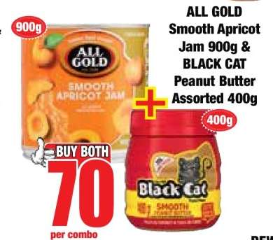 ALL GOLD Smooth Apricot Jam 900g & BLACK CAT Peanut Butter Assorted 400g