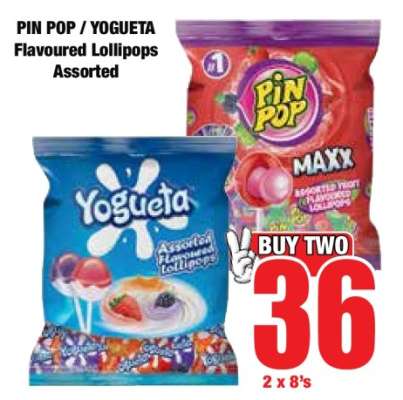 PIN POP / YOGUETA Flavoured Lollipops Assorted