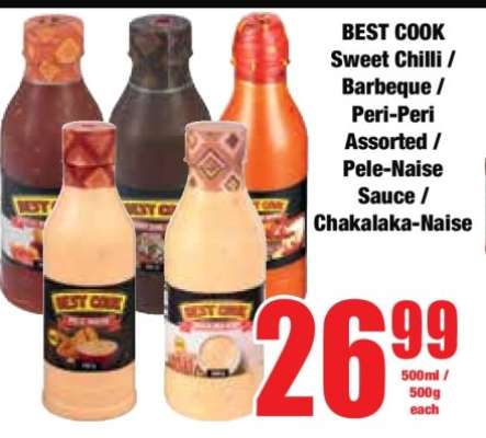 BEST COOK Sweet Chilli / Barbeque / Peri-Peri Assorted / Pele-Naise Sauce / Chakalaka-Naise