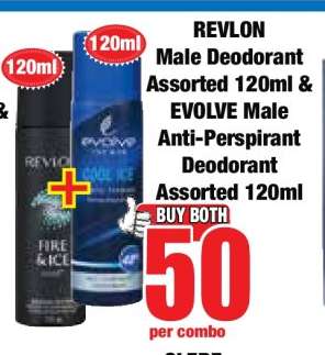 REVLON Male Deodorant Assorted 120ml & EVOLVE Male Anti-Perspirant Deodorant Assorted 120ml