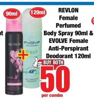 REVLON Female Perfumed Body Spray 90ml & EVOLVE Female Anti-Perspirant Deodorant 120ml