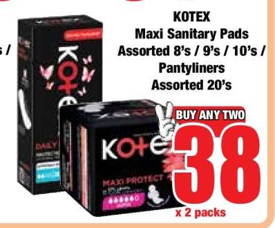 KOTEX Maxi Sanitary Pads Assorted 8's / 9's / 10's / Pantyliners Assorted 20's