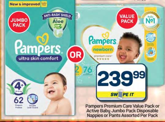 Pampers Premium Care Value Pack or Active Baby Jumbo Pack