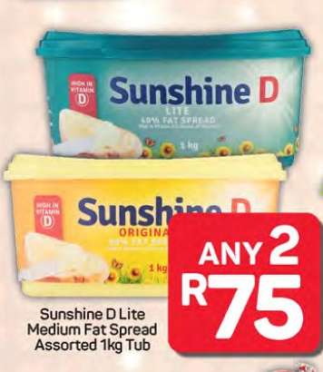 Sunshine D Lite Medium Fat Spread