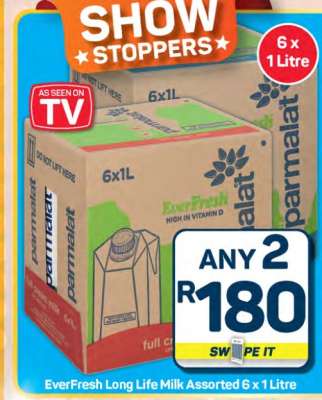 Everfresh Long Life Milk Assorted 6 x 1 Litre