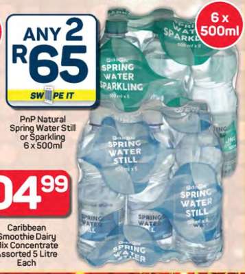 PnP Natural Spring Water Still or Sparkling 6 x 500ml