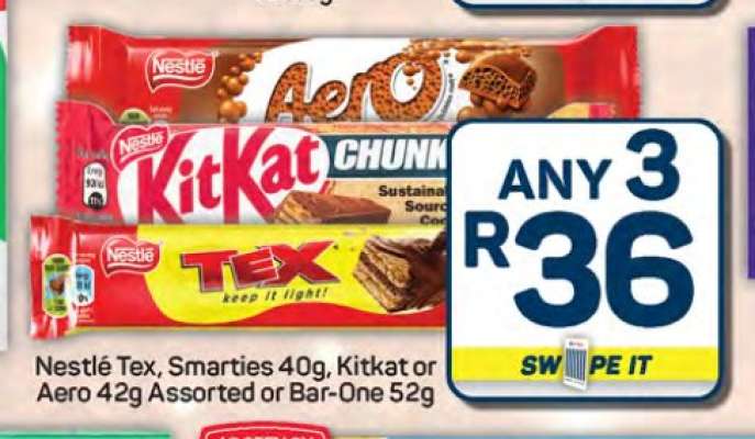 Nestlé Tex, Smarties, KitKat, Aero, Bar-One
