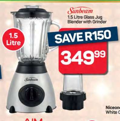 Sunbeam 1.5 Litre Glass Jug Blender with Grinder