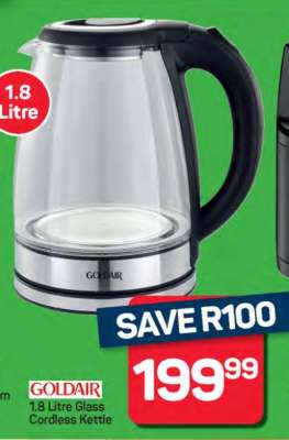 Goldair 1.8 Litre Glass Cordless Kettle