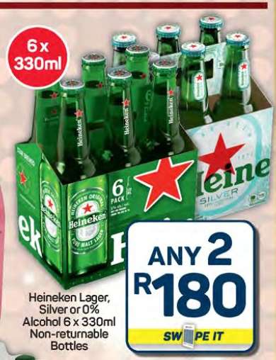 Heineken Lager, Silver or 0% Alcohol