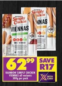 Rainbow Simply Chicken Viennas All Variants