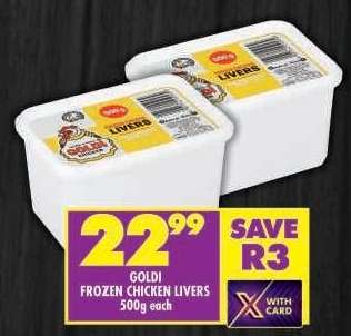 GOLDI FROZEN CHICKEN LIVERS 500g each