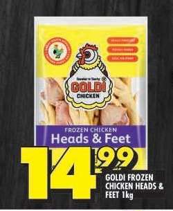 GOLDI FROZEN CHICKEN HEADS & FEET 1kg