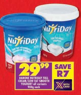 DANONE NUTRIDAY FULL CREAM/LOW FAT SMOOTH YOGHURT all variants 900g each