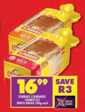 SUNBAKE STANDARD/FARMSTYLE WHITE BREAD 700g