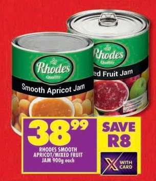 RHODES SMOOTH APRICOT/MIXED FRUIT JAM 900g each