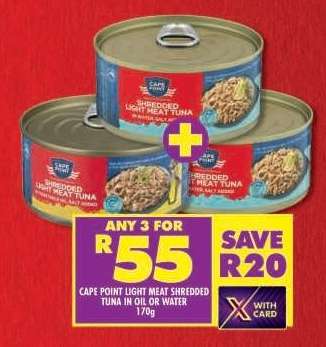 Cape Point Light Meat Shredded Tuna in Oil or Water 170g
