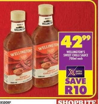 WELLINGTON'S SWEET CHILLI SAUCE 700ml each