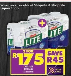 CASTLE LITE BEER CANS 2x 6x500ml