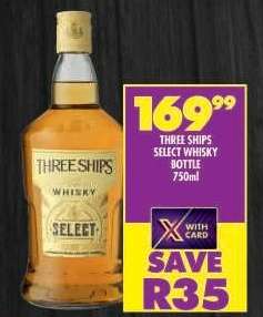 THREE SHIPS SELECT WHISKY BOTTLE 750ml