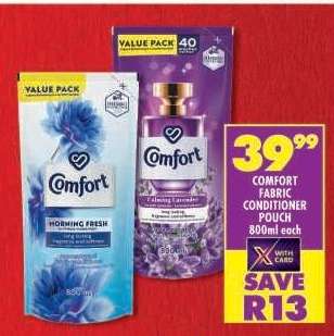 COMFORT FABRIC CONDITIONER POUCH 800ml each