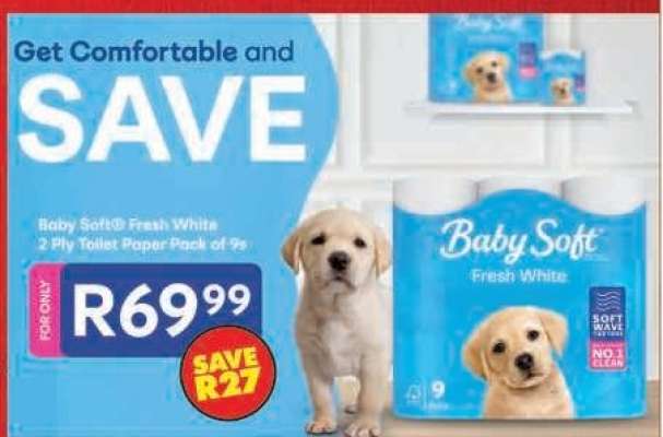 Baby Soft® Fresh White 2 Ply Toilet Paper Pack of 9s