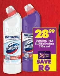 DOMESTOS THICK BLEACH all variants 750ml each