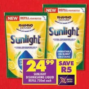 Sunlight Dishwashing Liquid Refill-750ml Each