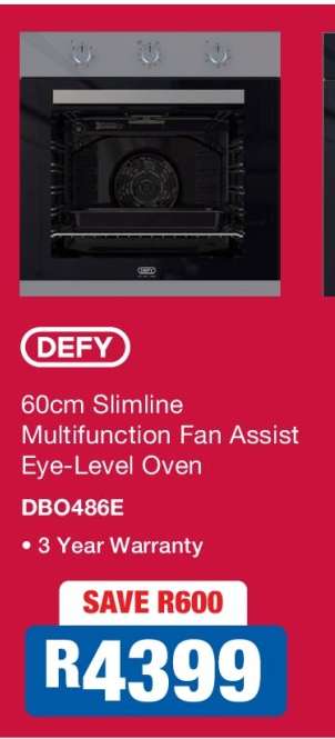 DEFY 60cm Slimline Multifunction Fan Assist Eye-Level Oven