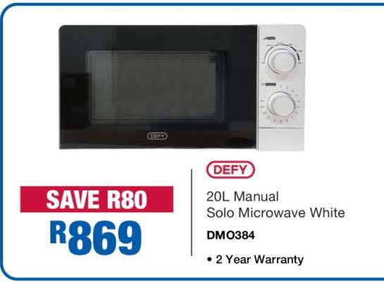 DEFY 20L Manual Solo Microwave White