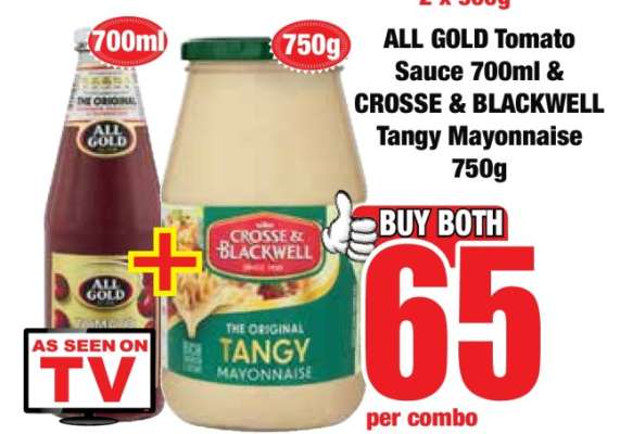ALL GOLD Tomato Sauce 700ml & CROSSE & BLACKWELL Tangy Mayonnaise 750g