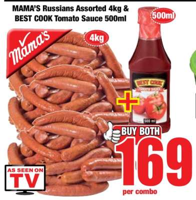 MAMA'S Russians Assorted 4kg & BEST COOK Tomato Sauce 500ml