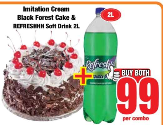 Imitation Cream Black Forest Cake & REFRESHHH Soft Drink 2L