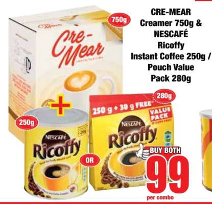 CRE-MEAR Creamer 750g & NESCAFÉ Ricoffy Instant Coffee 250g / Pouch Value Pack 280g