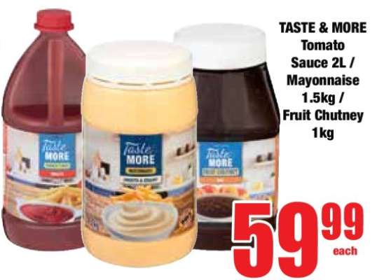 TASTE & MORE Tomato Sauce 2L / Mayonnaise 1.5kg / Fruit Chutney 1kg