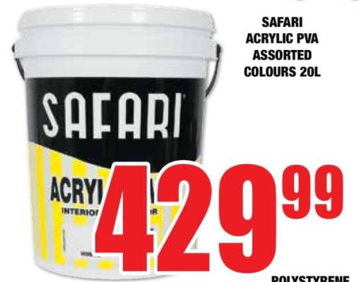 SAFARI ACRYLIC PVA ASSORTED COLOURS 20L