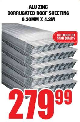 ALU ZINC CORRUGATED ROOF SHEETING 0.30MM X 4.2M